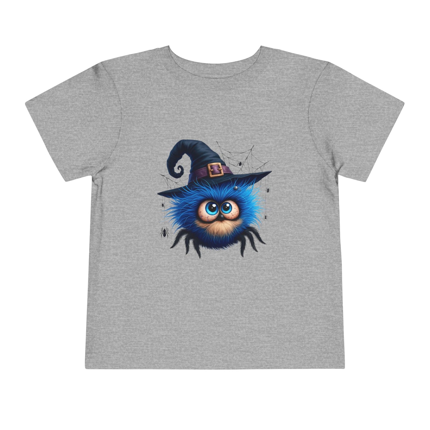 Cute Blue Fuzzy Spider Kids T-Shirt - Witch Hat Halloween Toddler Tee