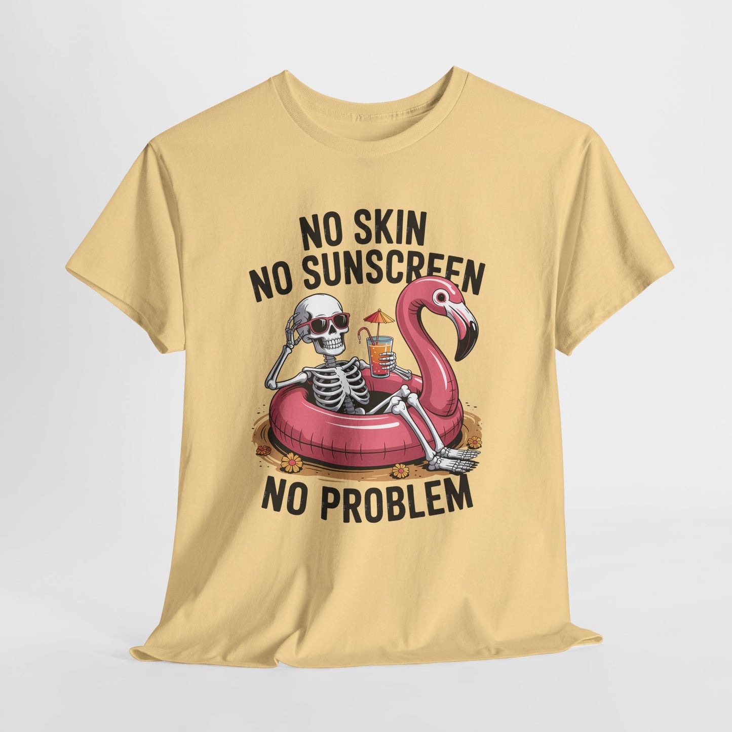 No Skin No Sunscreen T-Shirt - Skeleton Flamingo Summer Tee