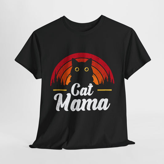 Cat Mama T-Shirt - Retro Sunset Cat Mom Tee