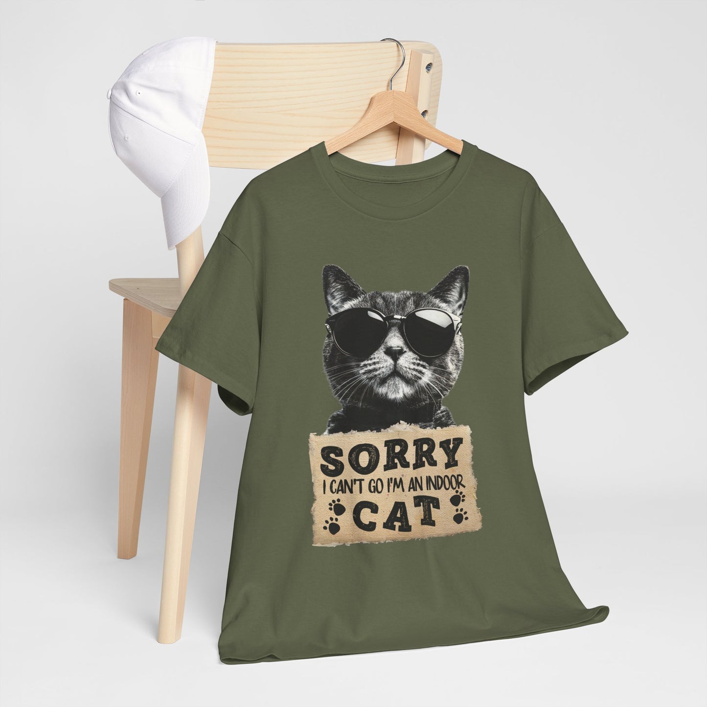 Indoor Cat T-Shirt - Sorry I Can't Go Meme Tee