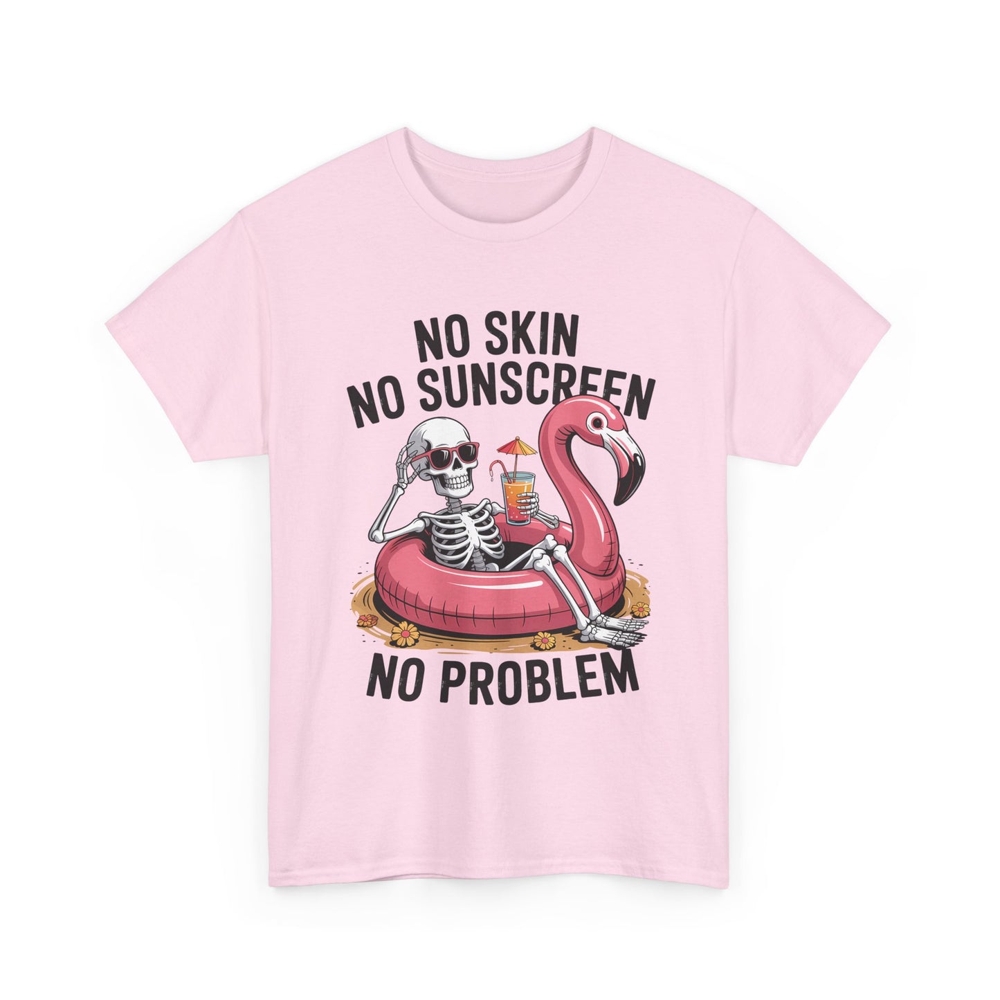 No Skin No Sunscreen T-Shirt - Skeleton Flamingo Summer Tee