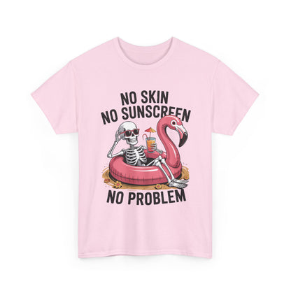 No Skin No Sunscreen T-Shirt - Skeleton Flamingo Summer Tee