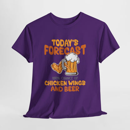 Today's Forecast 100% Chicken Wings & Beer T-Shirt - Funny Tailgate BBQ Tee
