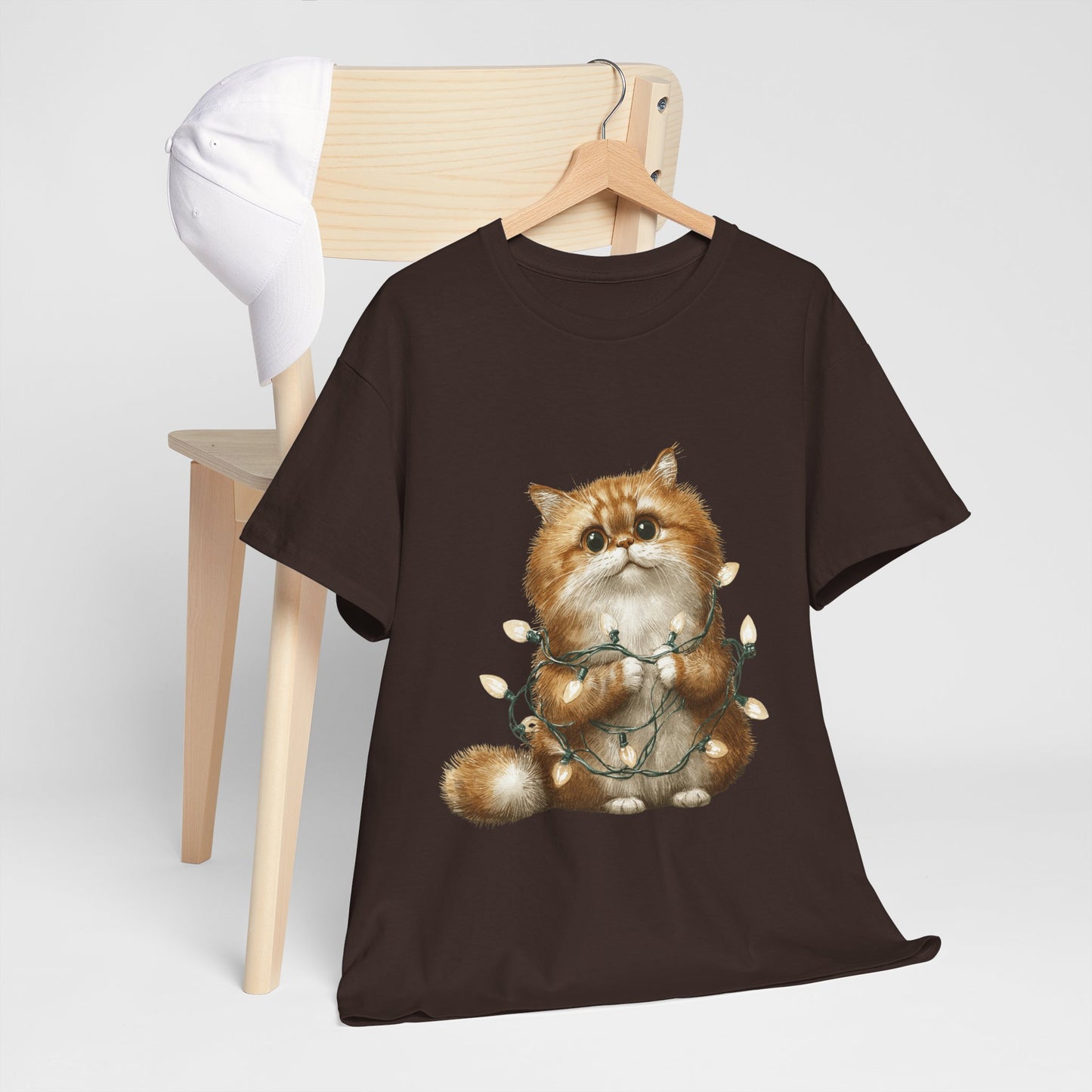Christmas Lights Cat T-Shirt - Cute Kitty Tangled in Fairy Lights