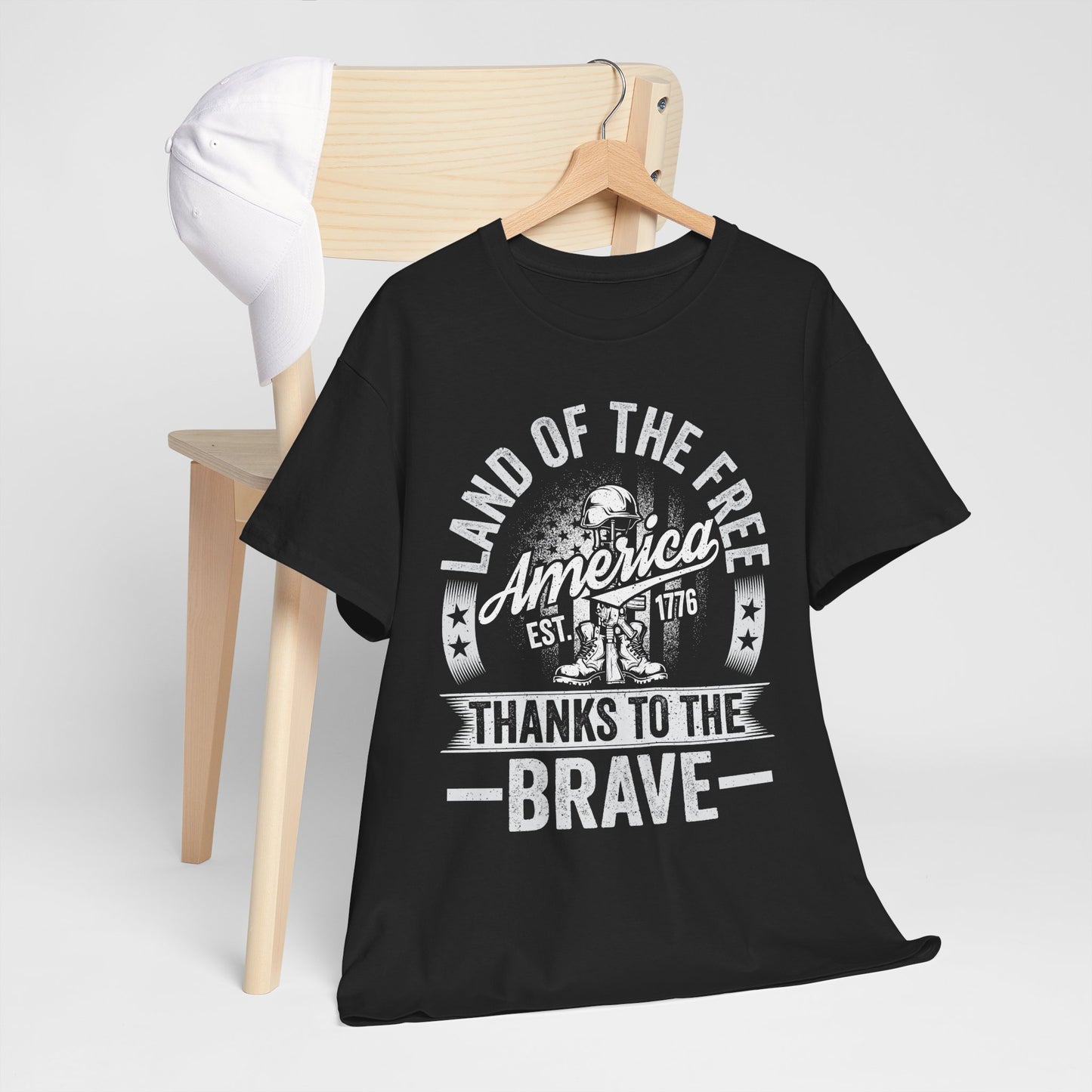 Land of the Free T-Shirt - Battlefield Cross & Flag Memorial Tee