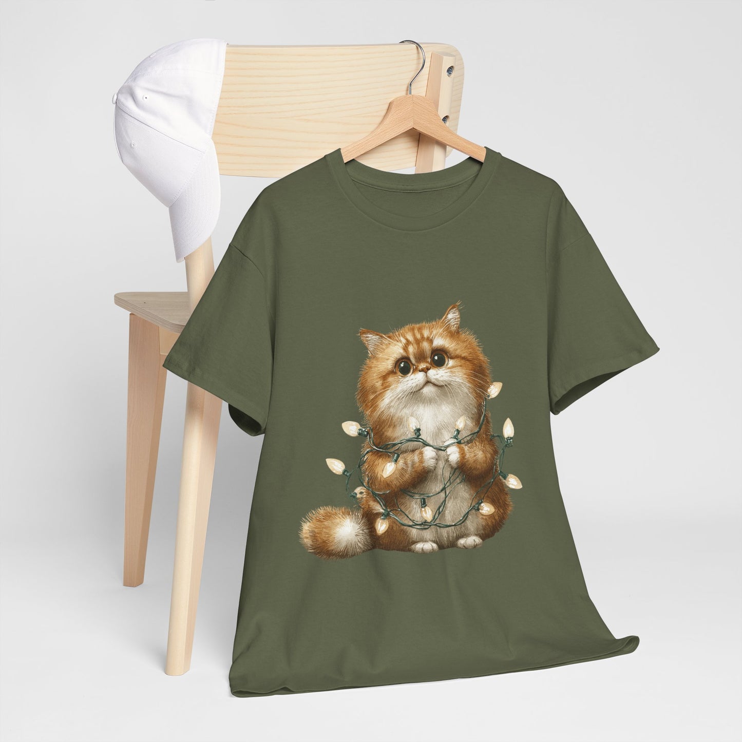 Christmas Lights Cat T-Shirt - Cute Kitty Tangled in Fairy Lights