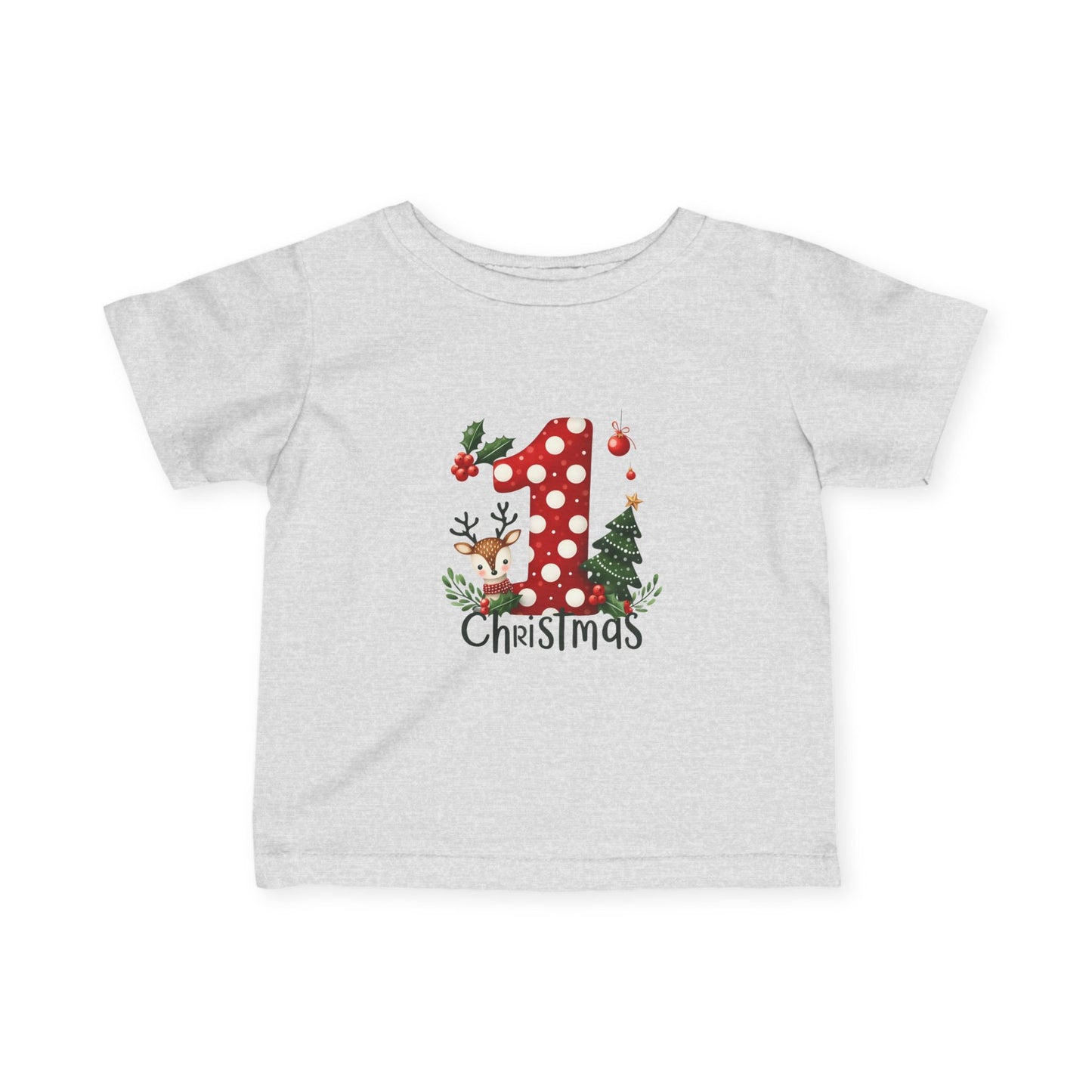 Baby’s First Christmas Polka Dot Infant T-Shirt – Reindeer & Tree Holiday Tee