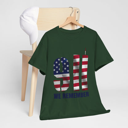 9/11 We Remember T-Shirt - American Flag Twin Towers Memorial Tee