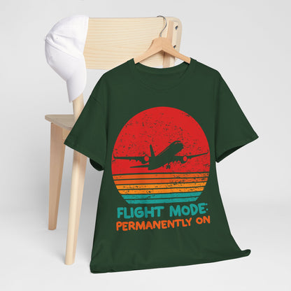 Flight Mode Permanently On T-Shirt - Funny Jet Lag Retro Sunset Tee