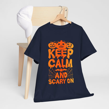 Keep Calm and Scary On - Halloween T-Shirt Pumpkin Bat