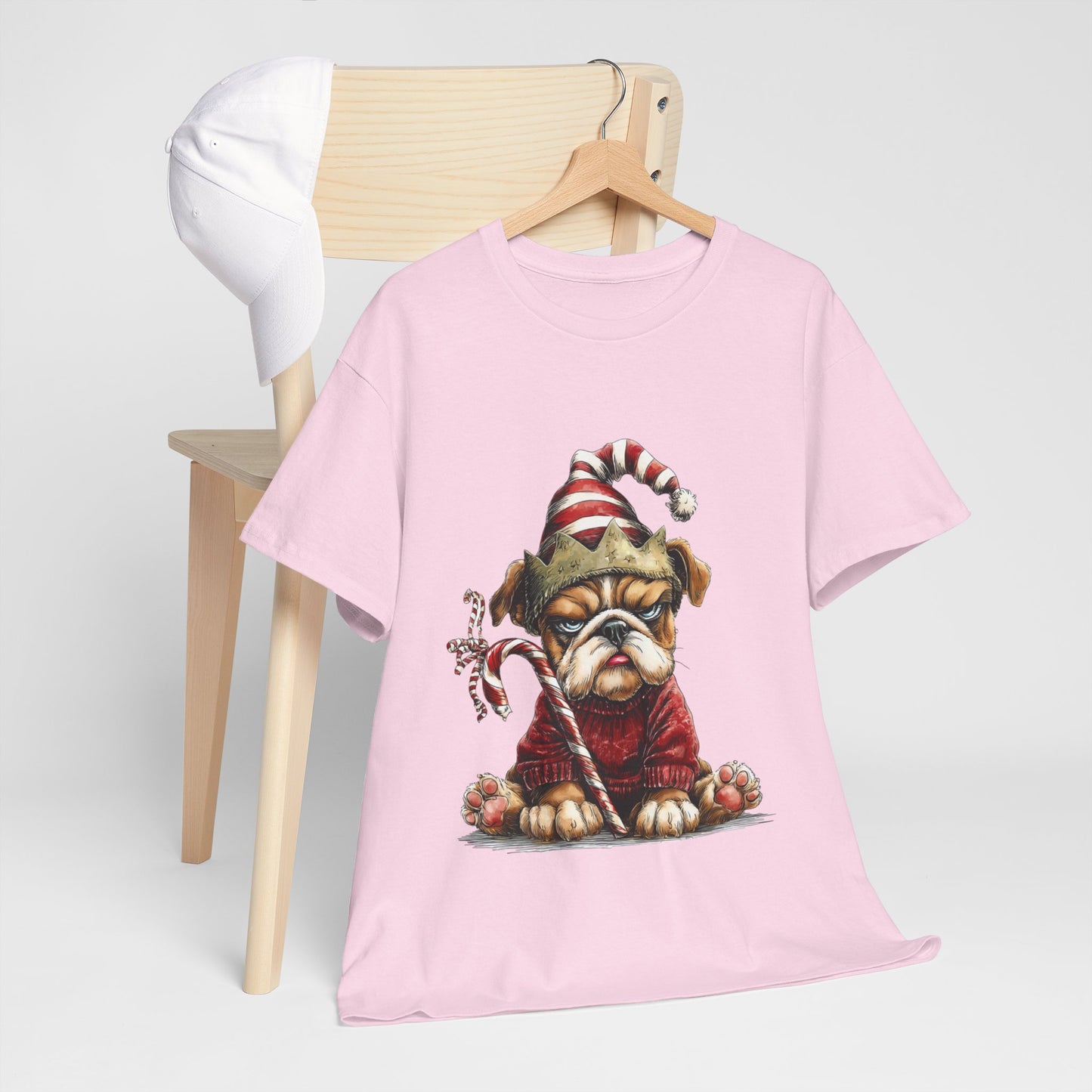 Grumpy Christmas Bulldog T-Shirt - Santa Hat Dog in Red Sweater