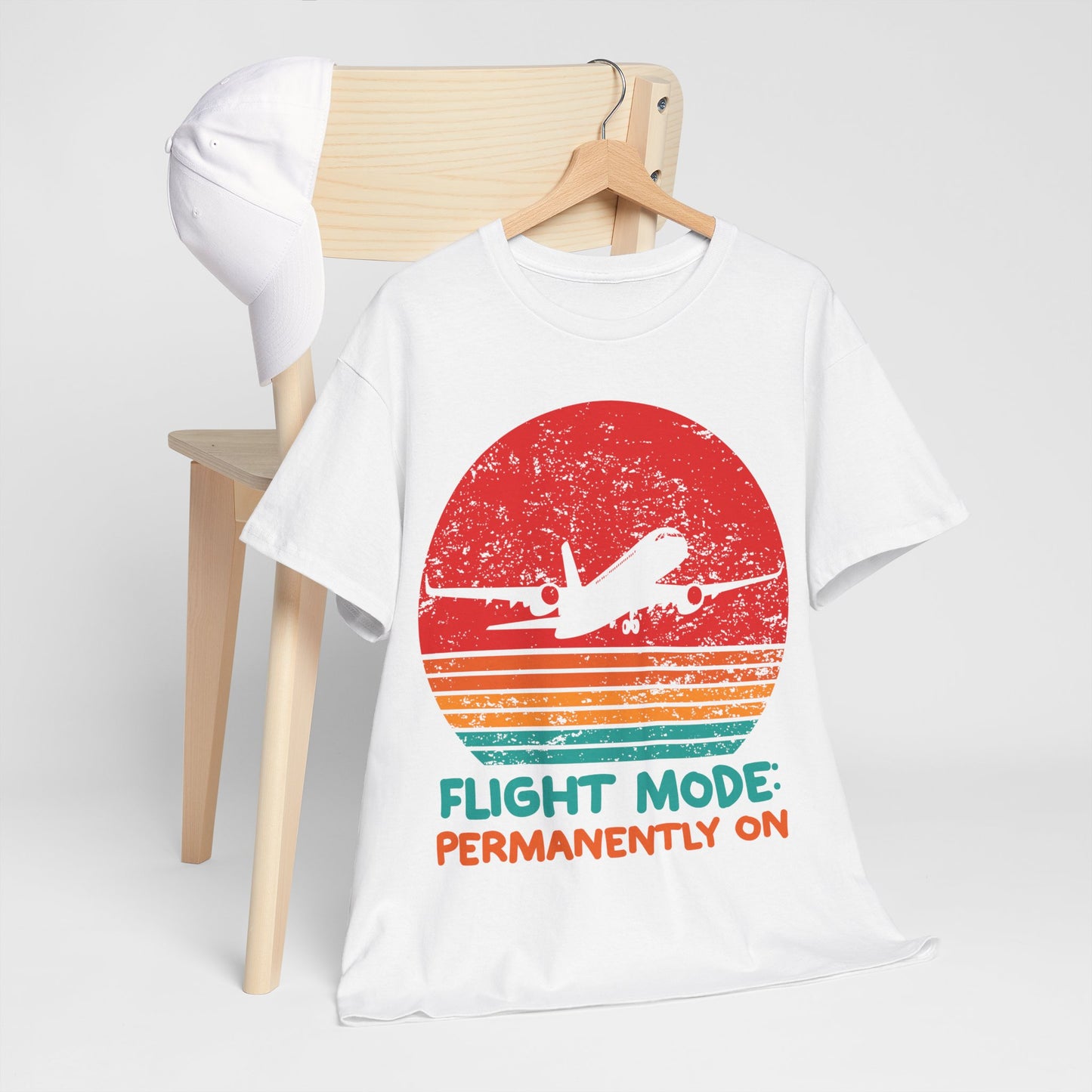 Flight Mode Permanently On T-Shirt - Funny Jet Lag Retro Sunset Tee