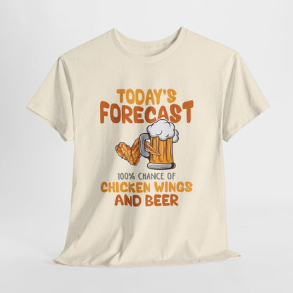 Today's Forecast 100% Chicken Wings & Beer T-Shirt - Funny Tailgate BBQ Tee