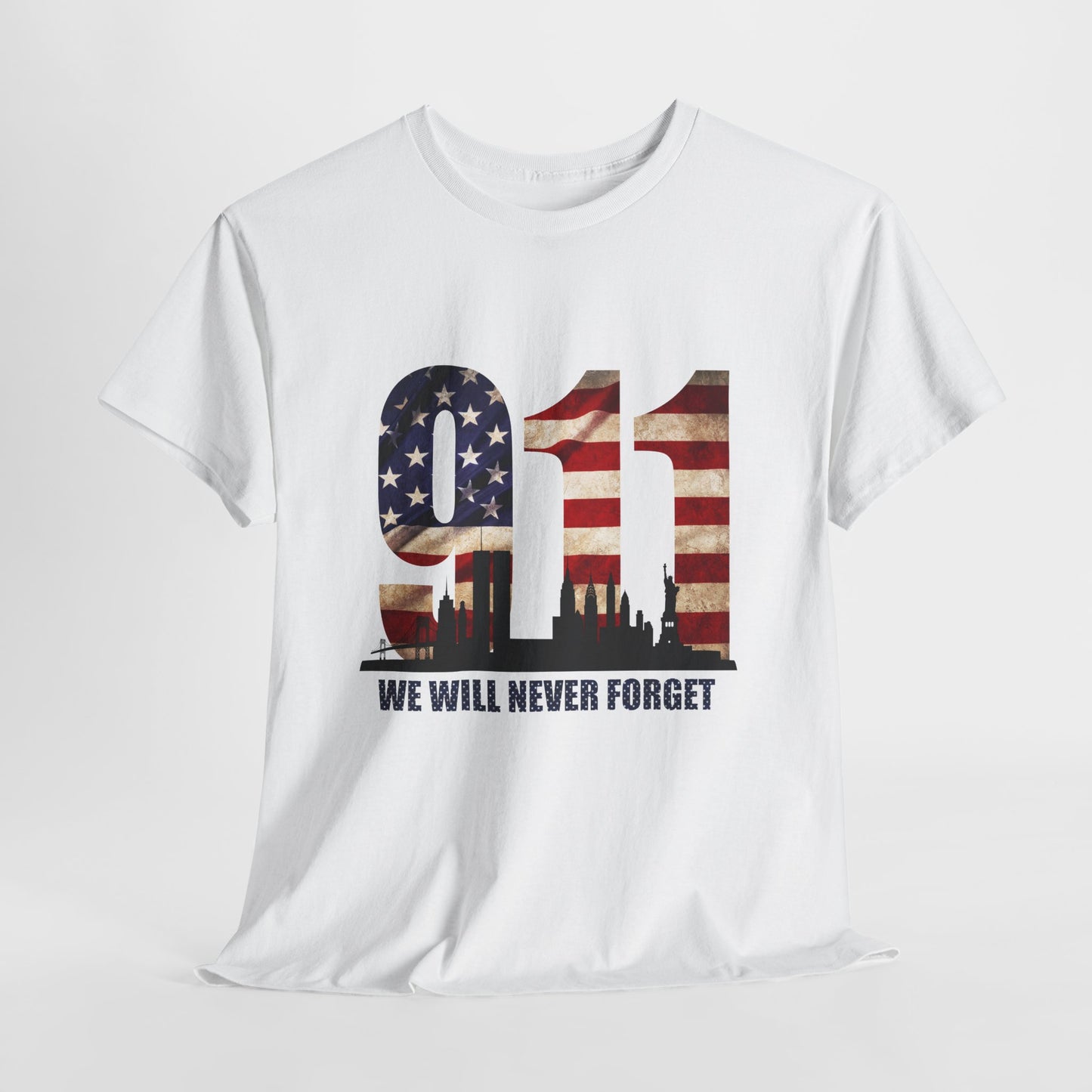9/11 Memorial Shirt - American Flag NYC Skyline - We Will Never Forget Tribute T-Shirt