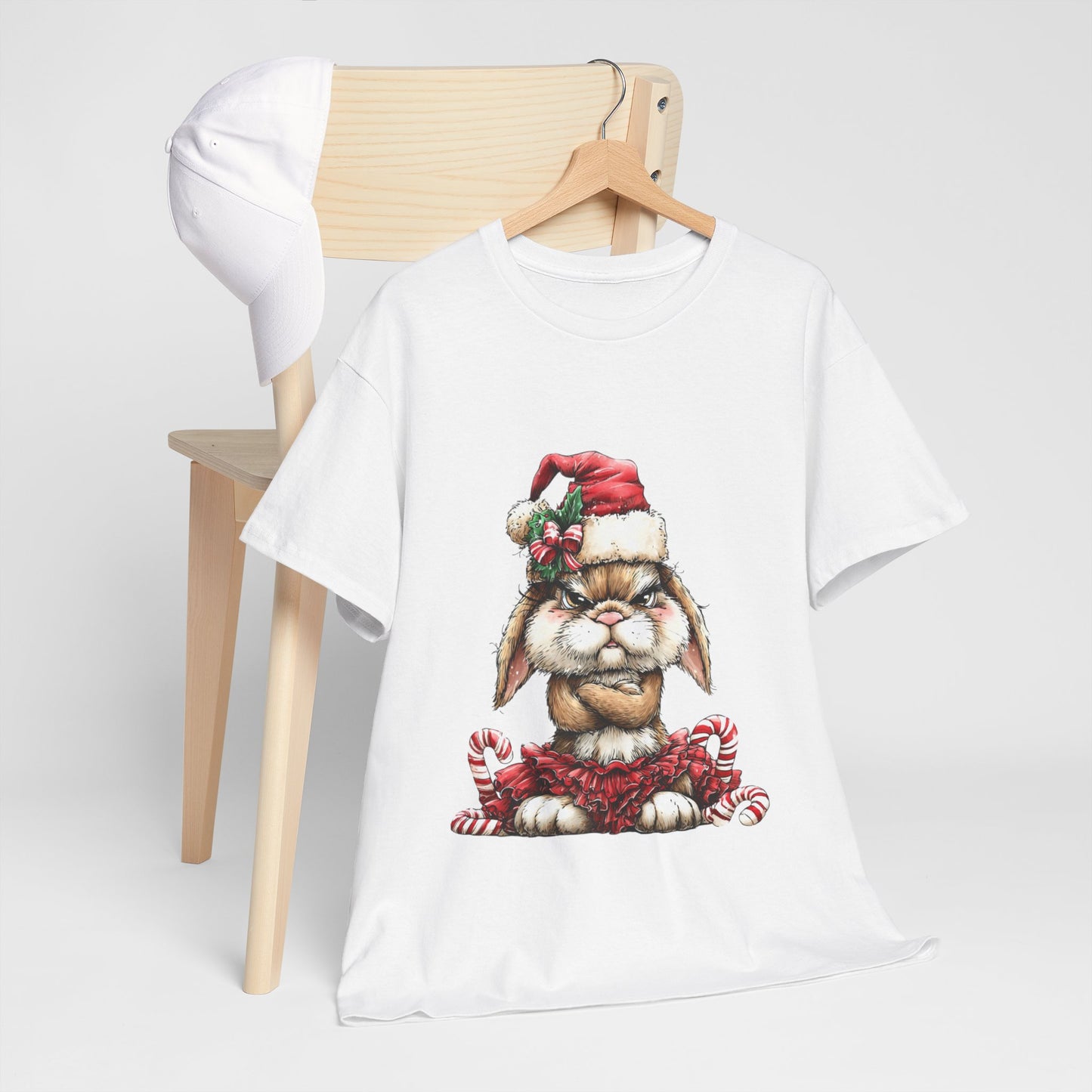 Grumpy Christmas Bunny T-Shirt - Santa Hat Rabbit in Red Tutu Tee