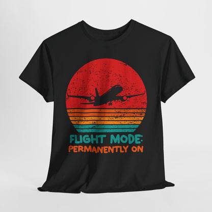 Flight Mode Permanently On T-Shirt - Funny Jet Lag Retro Sunset Tee