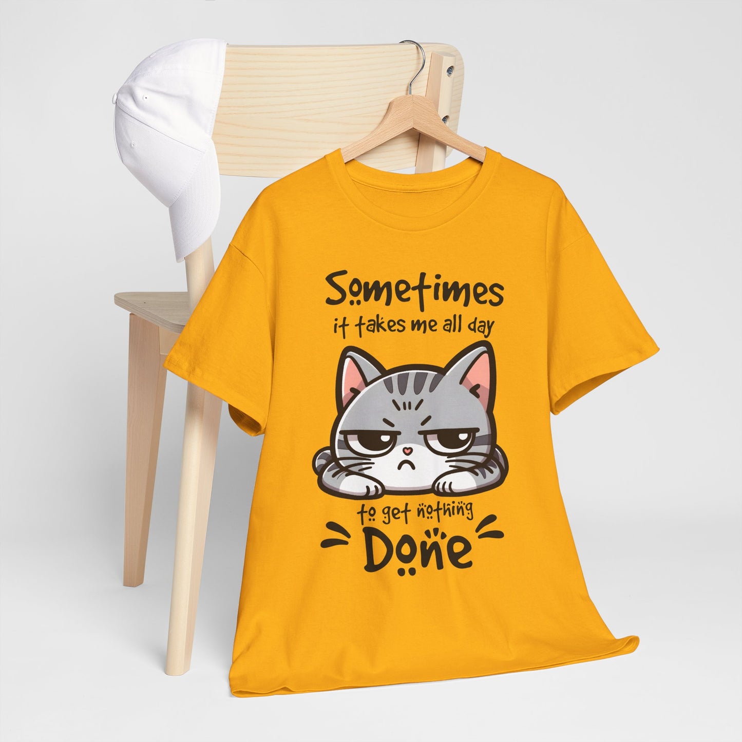 Faules Katzen-Produktivitäts-Shirt – Lustiges Grumpy-Cat-T-Shirt für Homeoffice-Tage