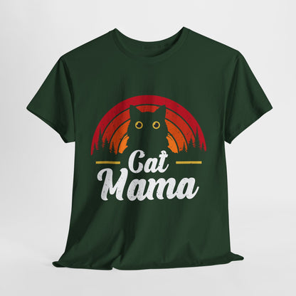 Cat Mama T-Shirt - Retro Sunset Cat Mom Tee