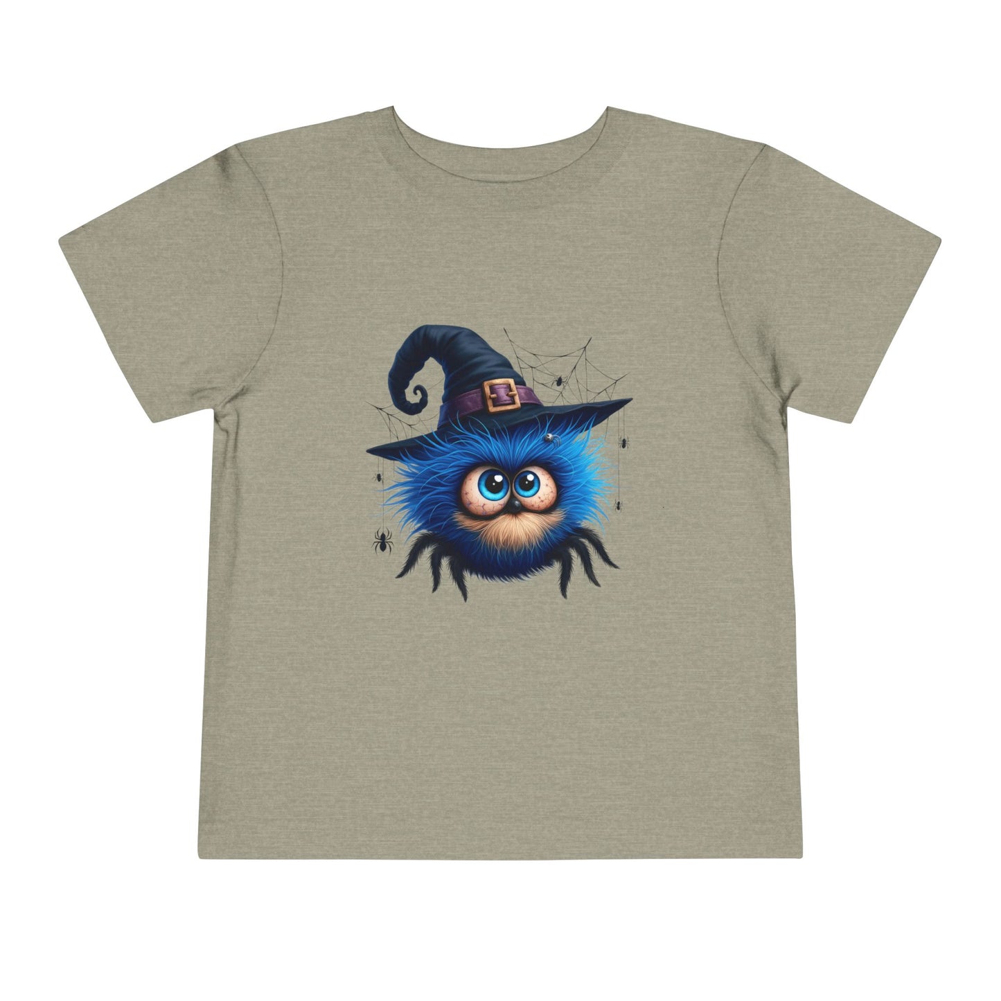 Cute Blue Fuzzy Spider Kids T-Shirt - Witch Hat Halloween Toddler Tee