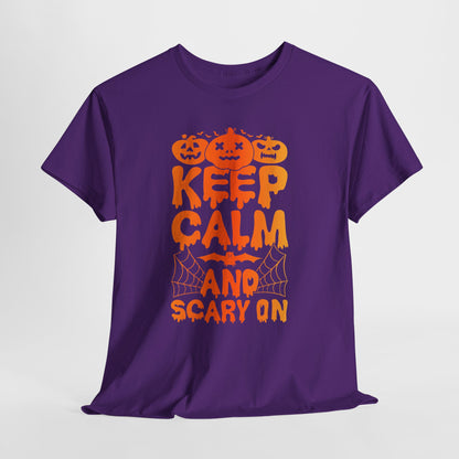 Keep Calm and Scary On - Halloween T-Shirt Pumpkin Bat