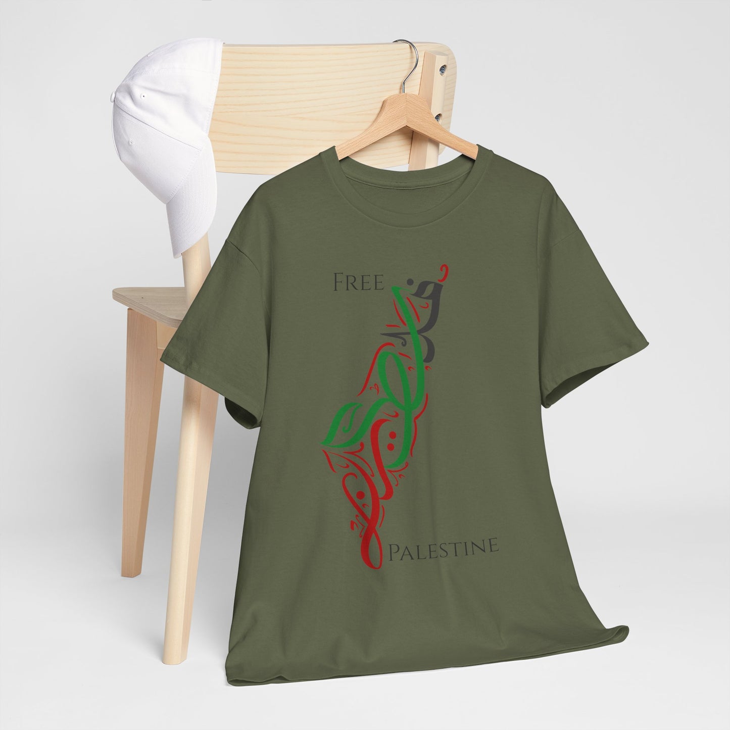 Free Palestine Map T-Shirt - Artistic Palestinian Calligraphy Solidarity Tee