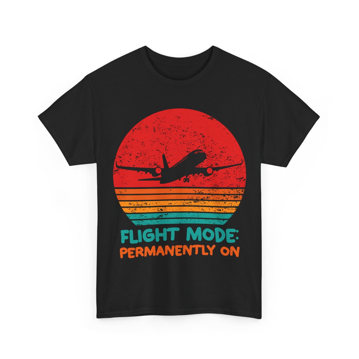 Flight Mode Permanently On T-Shirt - Funny Jet Lag Retro Sunset Tee
