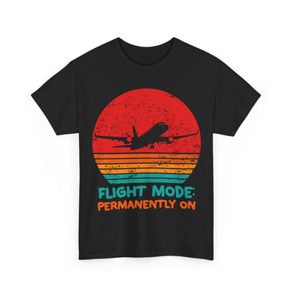 Flight Mode Permanently On T-Shirt - Funny Jet Lag Retro Sunset Tee