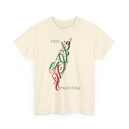 Free Palestine Map T-Shirt - Artistic Palestinian Calligraphy Solidarity Tee