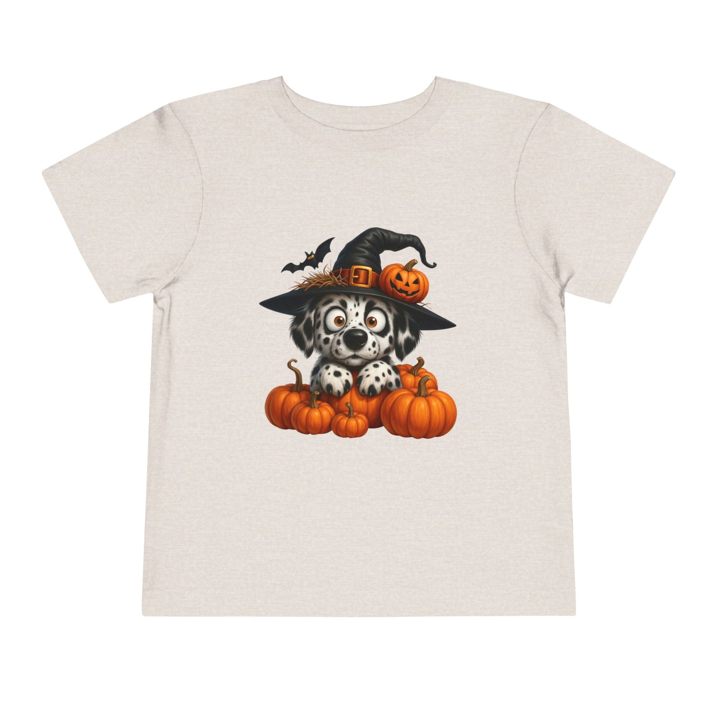 Cute Halloween Puppy Kids T-Shirt - Witch Hat & Pumpkins Toddler Tee