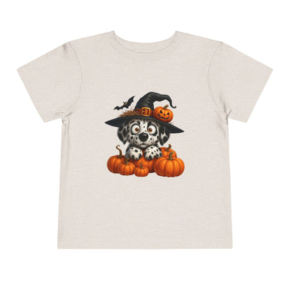 Cute Halloween Puppy Kids T-Shirt - Witch Hat & Pumpkins Toddler Tee