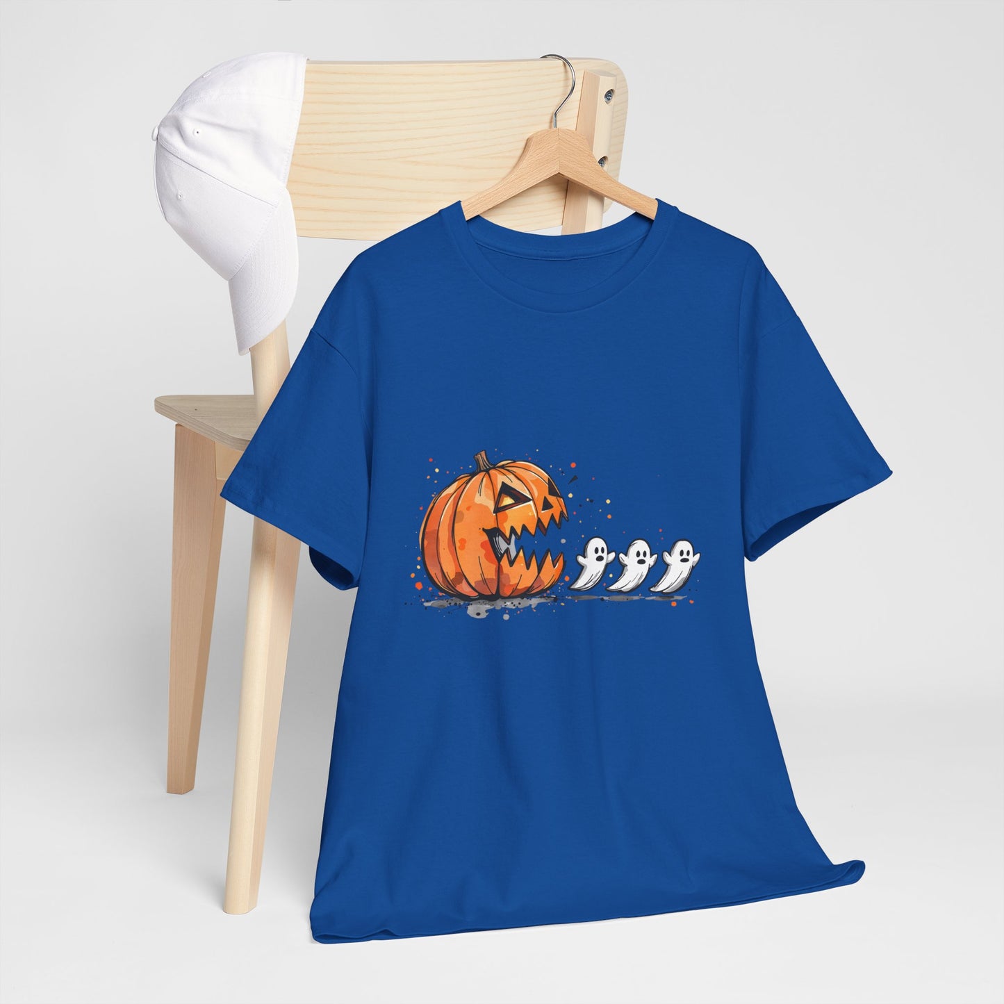 Pumpkin vs Ghosts Halloween T-Shirt - Jack-O-Lantern Chasing Ghosts