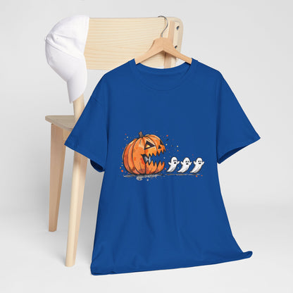 Pumpkin vs Ghosts Halloween T-Shirt - Jack-O-Lantern Chasing Ghosts