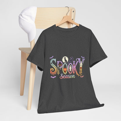 Spooky Season Gothic T-Shirt with Ghosts, Black Cat, Raven & Pumpkins