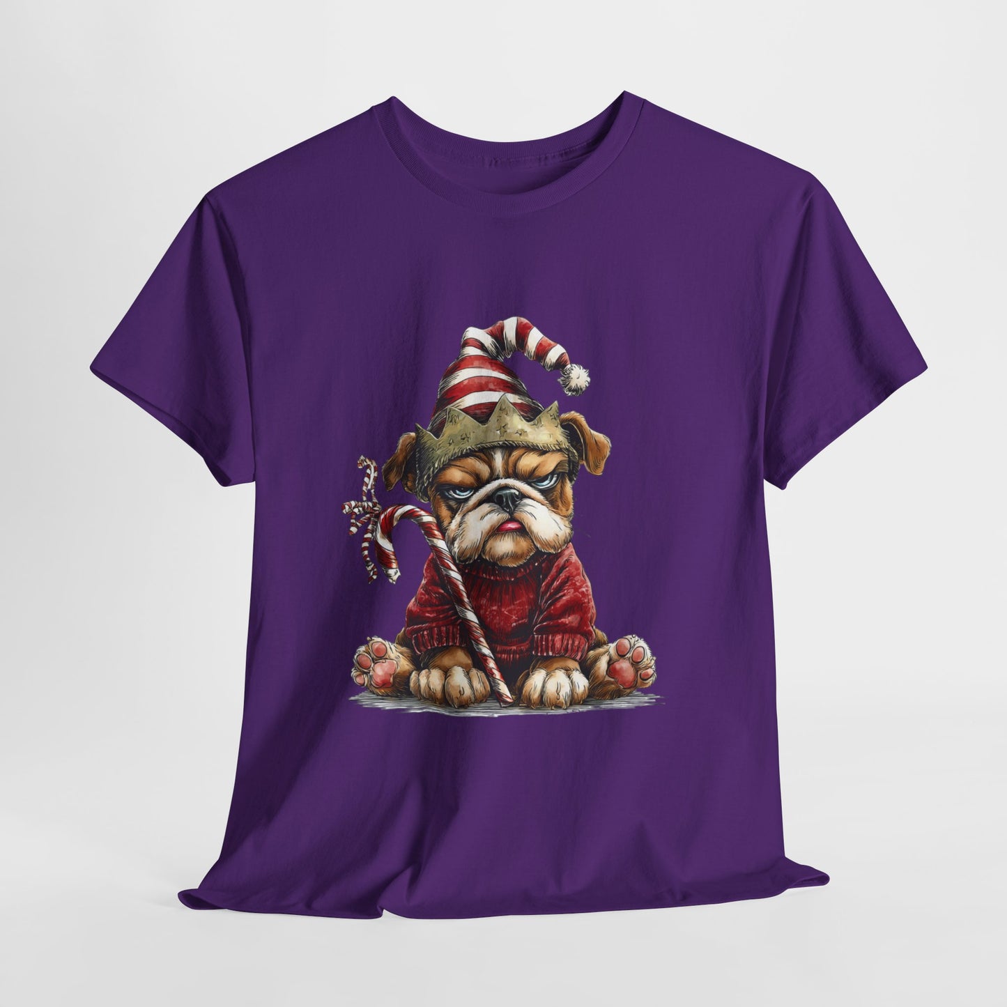 Grumpy Christmas Bulldog T-Shirt - Santa Hat Dog in Red Sweater