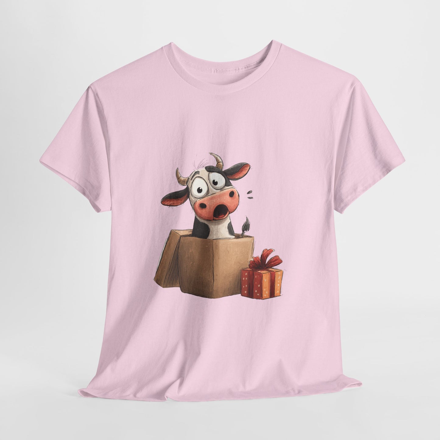 Cow in a Gift Box Christmas T-Shirt - Funny Christmas Surprise Moo Tee
