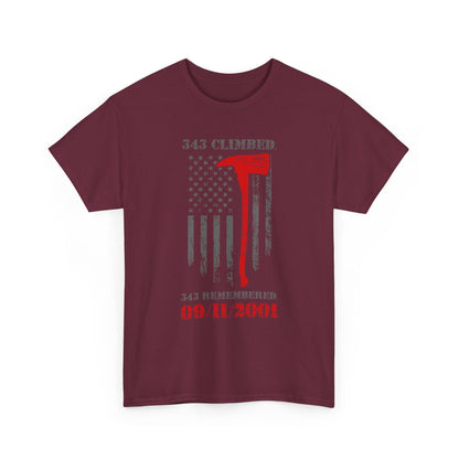 343 Climbed 343 Remembered T-Shirt - Firefighter 9/11 Memorial Tee
