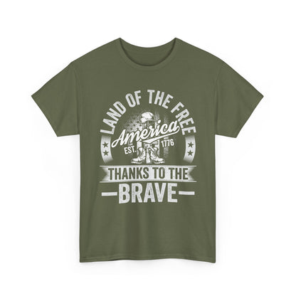 Land of the Free T-Shirt - Battlefield Cross & Flag Memorial Tee