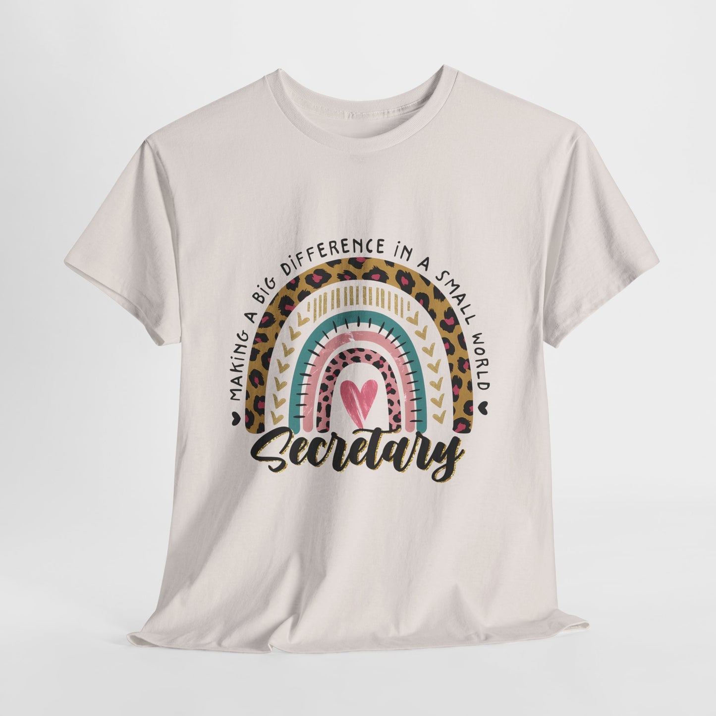Secretary Rainbow Shirt - Cute Leopard Print Office Tee for Secretaries, Glam Animal Print Heart Gift, Boho Office Assistant T-Shirt