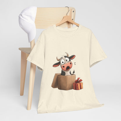 Cow in a Gift Box Christmas T-Shirt - Funny Christmas Surprise Moo Tee