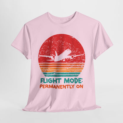 Flight Mode Permanently On T-Shirt - Funny Jet Lag Retro Sunset Tee