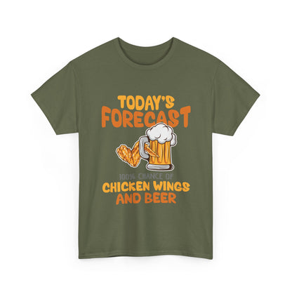 Today's Forecast 100% Chicken Wings & Beer T-Shirt - Funny Tailgate BBQ Tee