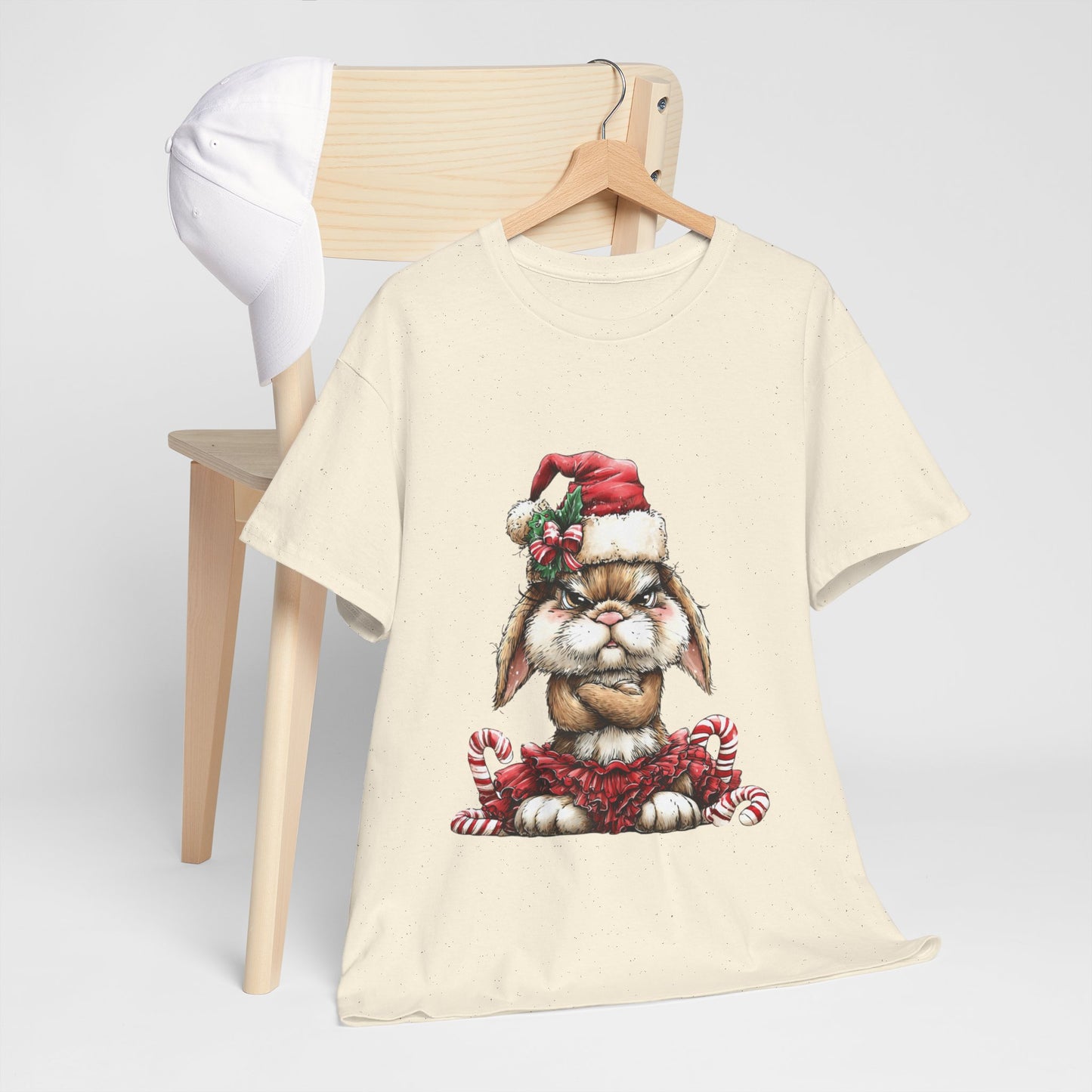 Grumpy Christmas Bunny T-Shirt - Santa Hat Rabbit in Red Tutu Tee