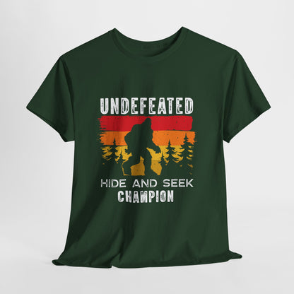 Undefeated Hide and Seek Champion Bigfoot T-Shirt - Retro Sunset Tee