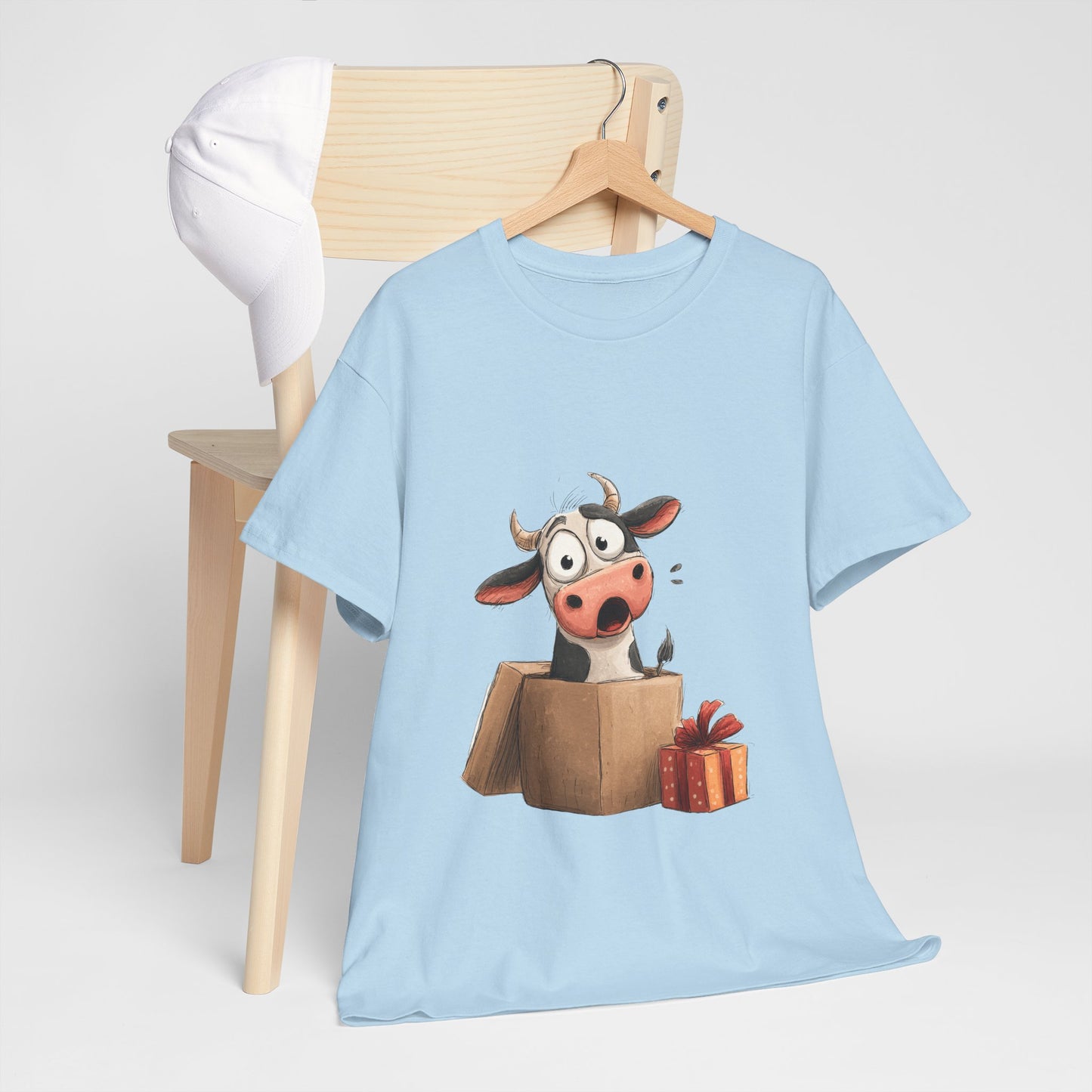Cow in a Gift Box Christmas T-Shirt - Funny Christmas Surprise Moo Tee
