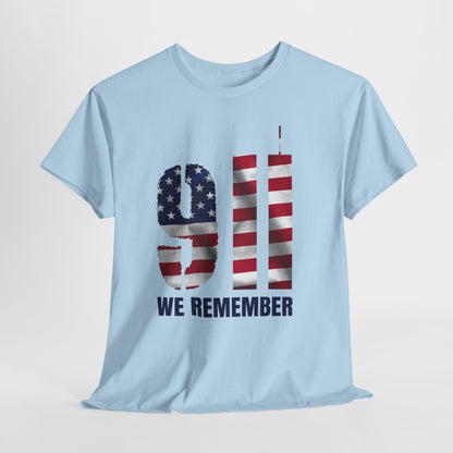 9/11 We Remember T-Shirt - American Flag Twin Towers Memorial Tee
