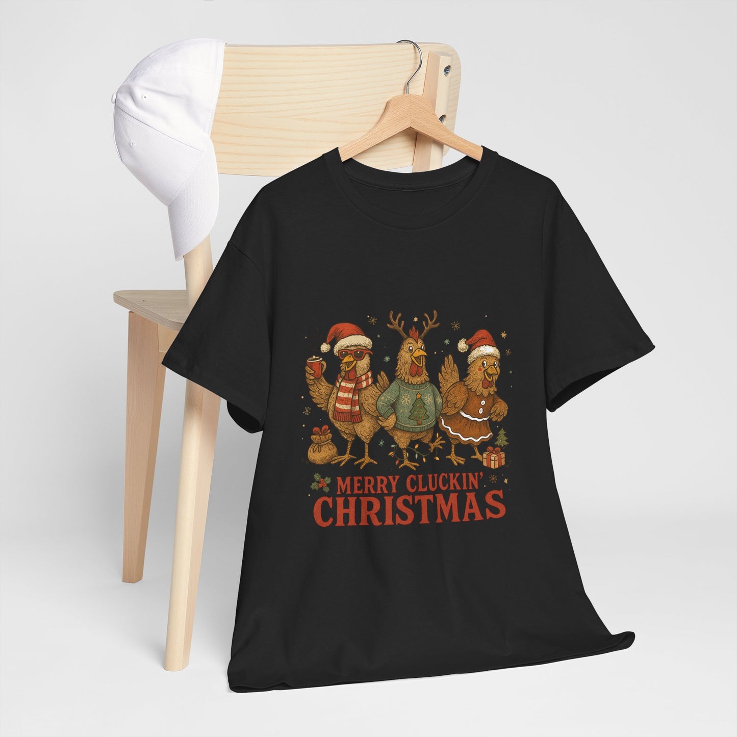 Merry Cluckin' Christmas Chicken T-Shirt - Funny Holiday Farm Tee