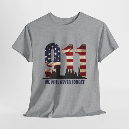 9/11 Memorial Shirt - American Flag NYC Skyline - We Will Never Forget Tribute T-Shirt