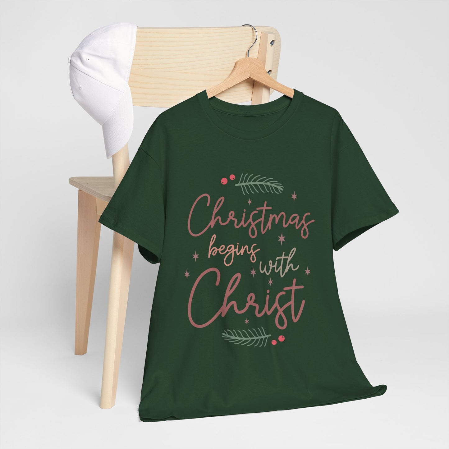 Christmas Begins with Christ Shirt - Hand-Lettered Nativity Faith Gift