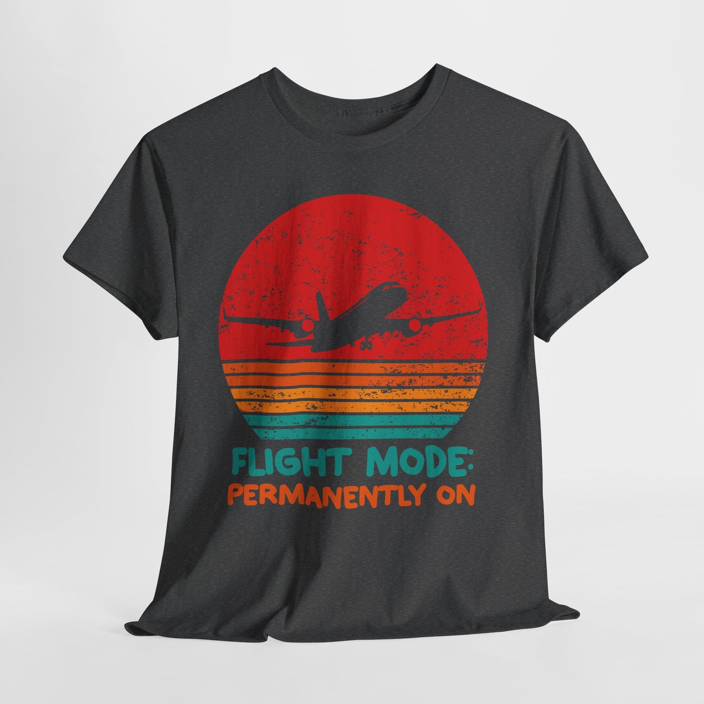 Flight Mode Permanently On T-Shirt - Funny Jet Lag Retro Sunset Tee