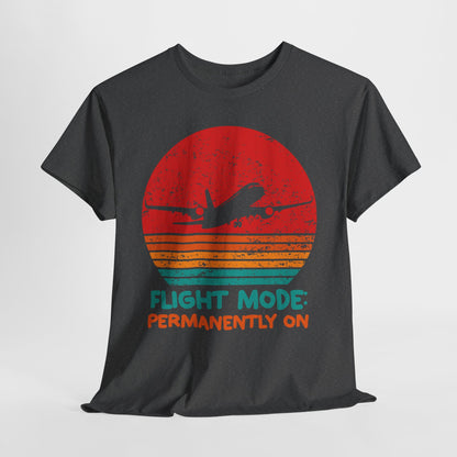 Flight Mode Permanently On T-Shirt - Funny Jet Lag Retro Sunset Tee